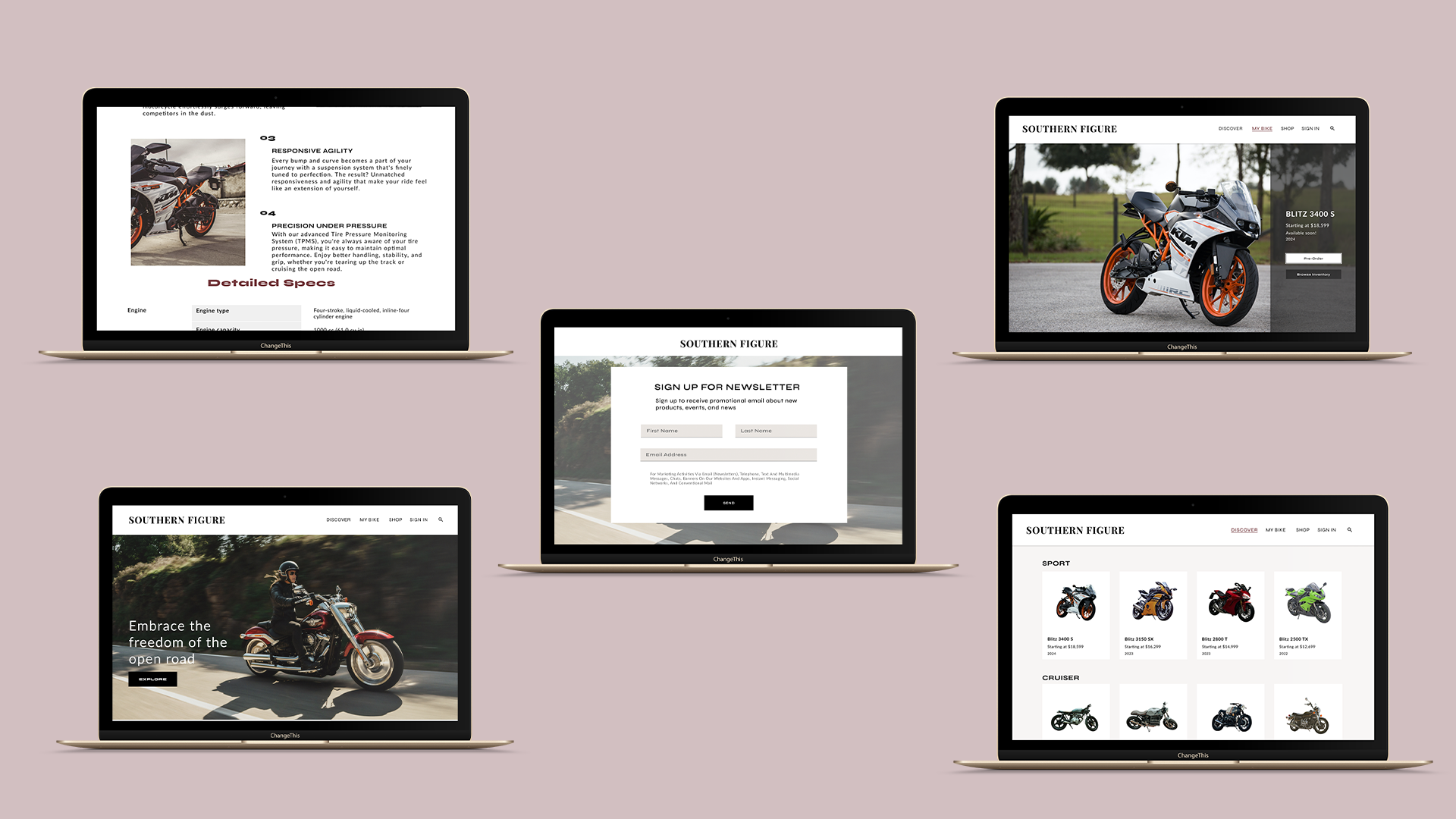 screens showing the web pages